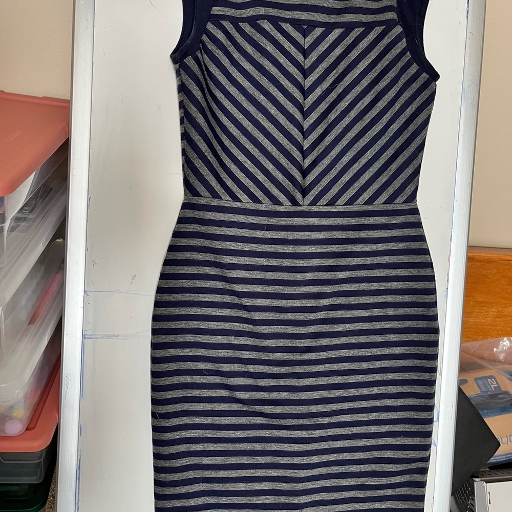 Navy and Gray Striped Sleeveless Dress